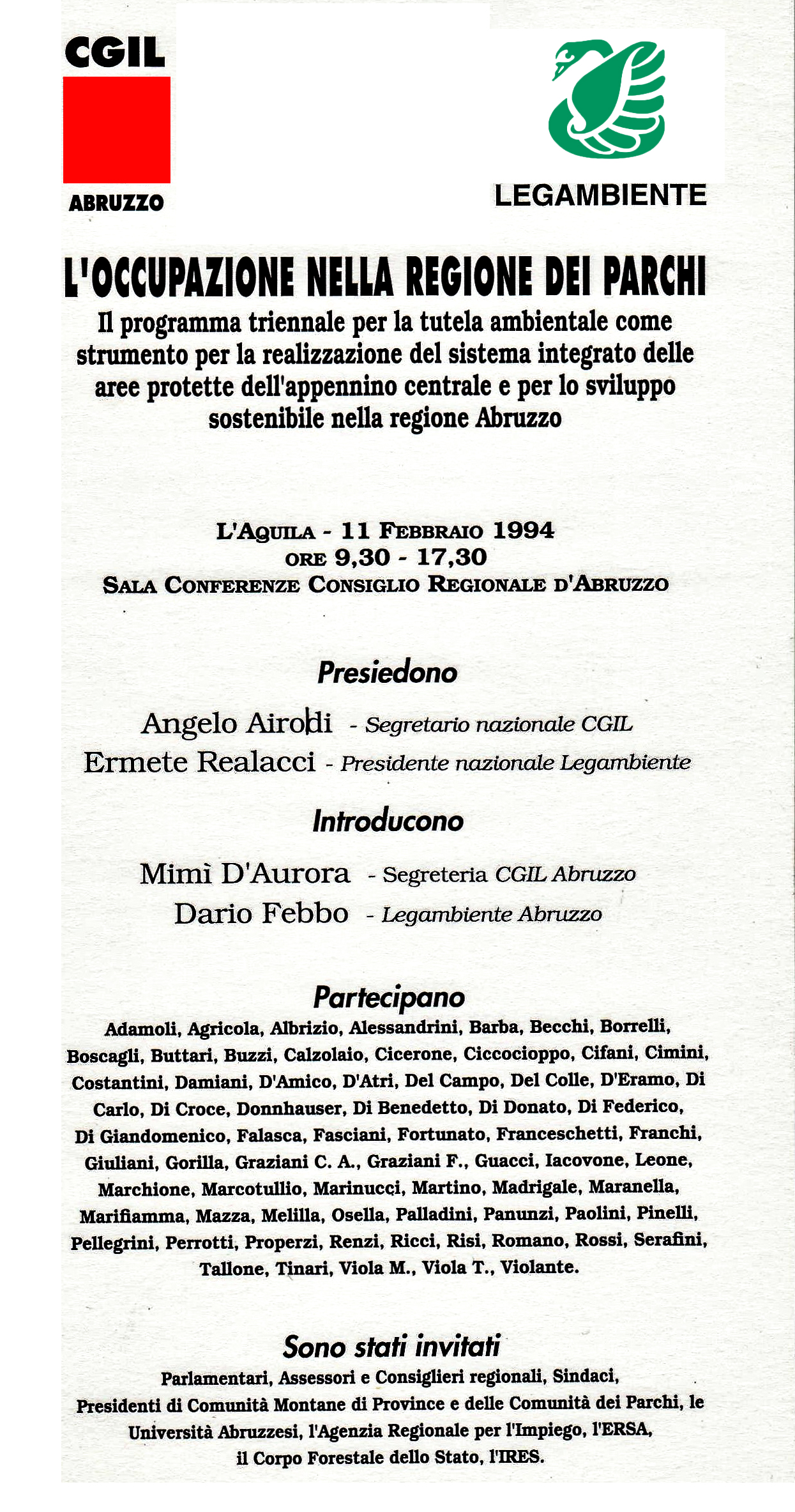 1994.02.11. Convegno CGIL Legambiente occupazione nei parchi